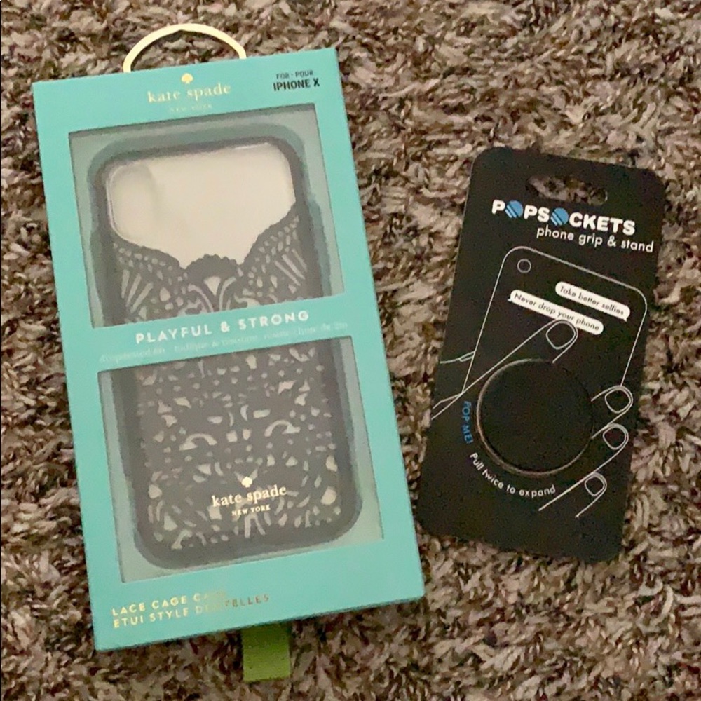 Black Kate Spade iPhone X case w/ popsocket